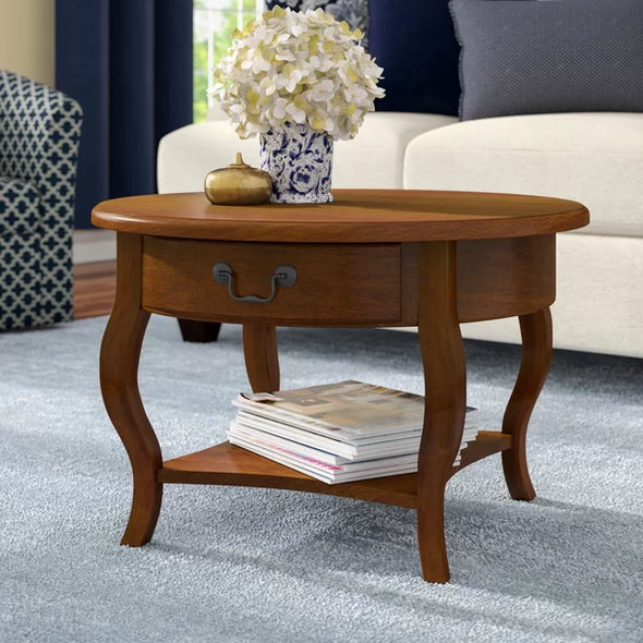 Brown Cherry Wilfredo Solid Wood Coffee Table with Curvy Cabriole Legs