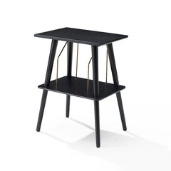 Black Wood Audio Rack Two-Tiered Table Strikes A Mid-Century-Inspired Silhouette On Four Flared, Round Tapered Legs One Shelf Includes Wire Holders