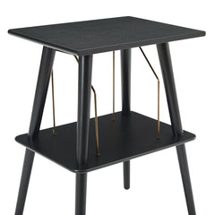 Black Wood Audio Rack Two-Tiered Table Strikes A Mid-Century-Inspired Silhouette On Four Flared, Round Tapered Legs One Shelf Includes Wire Holders