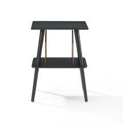 Black Wood Audio Rack Two-Tiered Table Strikes A Mid-Century-Inspired Silhouette On Four Flared, Round Tapered Legs One Shelf Includes Wire Holders