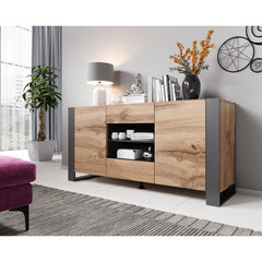 Woody Modern 64.5-inch Sideboard Buffet - Oak/Gray Take your Dining Experience to Entirely New and Fashionable Heights