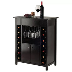 Bar Cabinet 14 Bottles Shelves And Hang Wine Glasses Center Compartment