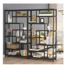 8-Shelves Staggered Bookshelf Industrial Etagere Bookcase