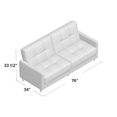 White Benitez Twin 76'' Wide Faux Leather Tufted Back Convertible Sofa