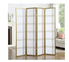 White Wood and Paper 4-panel Room Divider Screen