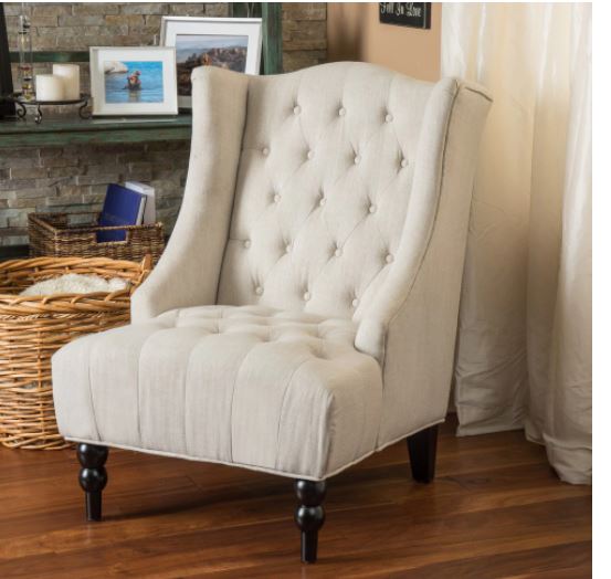 Light beige Toddman Tufted High-back Club Chair Home 27.25" L x 33.75" W x 38.50" H