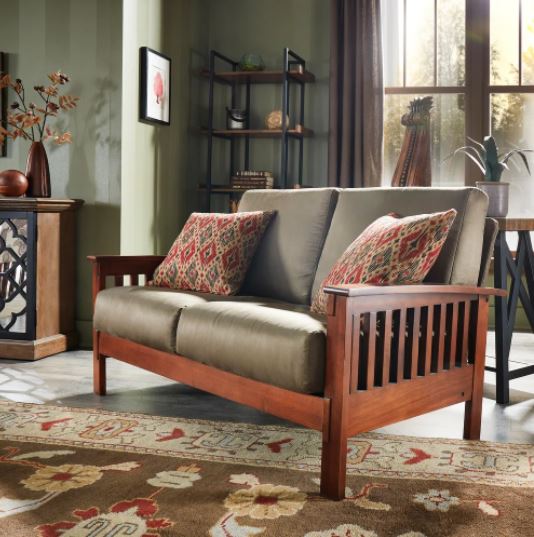 Dark Brown Hills Mission-Style Oak Loveseat Classic