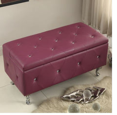 Upholstered Tufted Storage Bench Bonded Leather Purple Elegant Curves