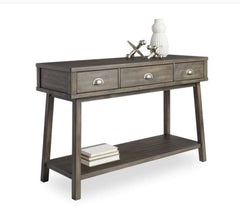 Grey 3 Drawer Rectangle Console Table Crafted of Solid Wood and Metal