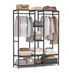 Black Double Rod Free standing Closet Organizer Heavy Duty Clothe Closet Storage