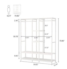 Double Rod Free standing Closet Organizer Heavy Duty Clothe Closet Storage Shelves White