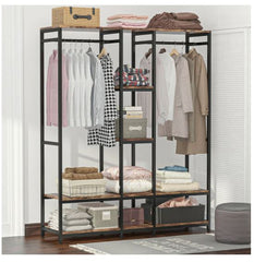 Black Double Rod Free standing Closet Organizer Heavy Duty Clothe Closet Storage