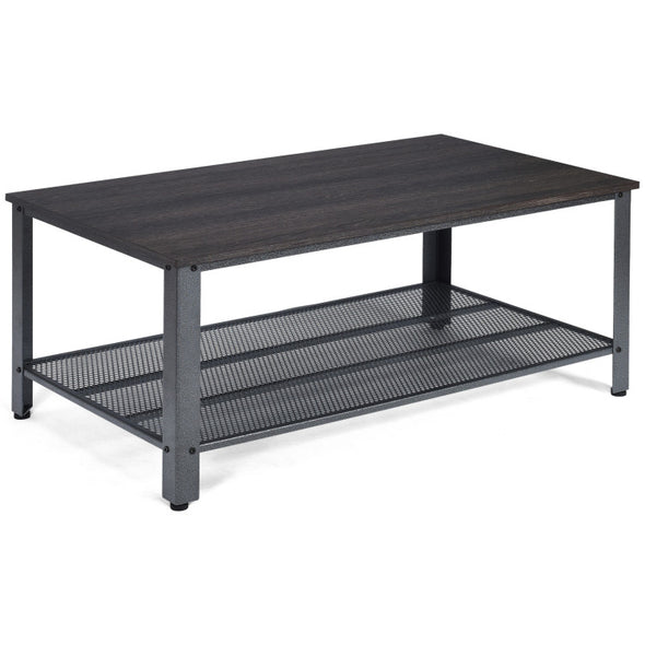 2-Tier Industrial Coffee Table Console Table with Storage Shelf