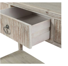 White Washed Wood Three Drawer Console Table 31.63in. H x 47.25in. W x 15.75in. D