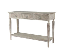 White Washed Wood Three Drawer Console Table 31.63in. H x 47.25in. W x 15.75in. D