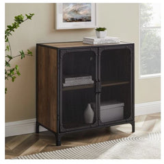 Loft Pierpont Metal Mesh Accent Cabinet Grey Wash or Rustic Oak Finish Options