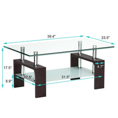 Rectangular Tempered Glass Coffee Table with Shelf