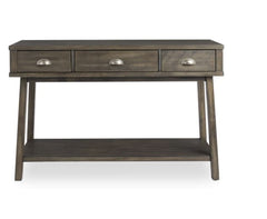 Grey 3 Drawer Rectangle Console Table Crafted of Solid Wood and Metal