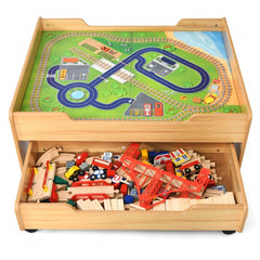 Children's Wooden Railway Set Table with 100 Pieces Storage Drawers Storage Drawer Prevents Missing Pieces After Playing