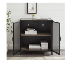 Loft Pierpont Metal Mesh Accent Cabinet Grey Wash or Rustic Oak Finish Options